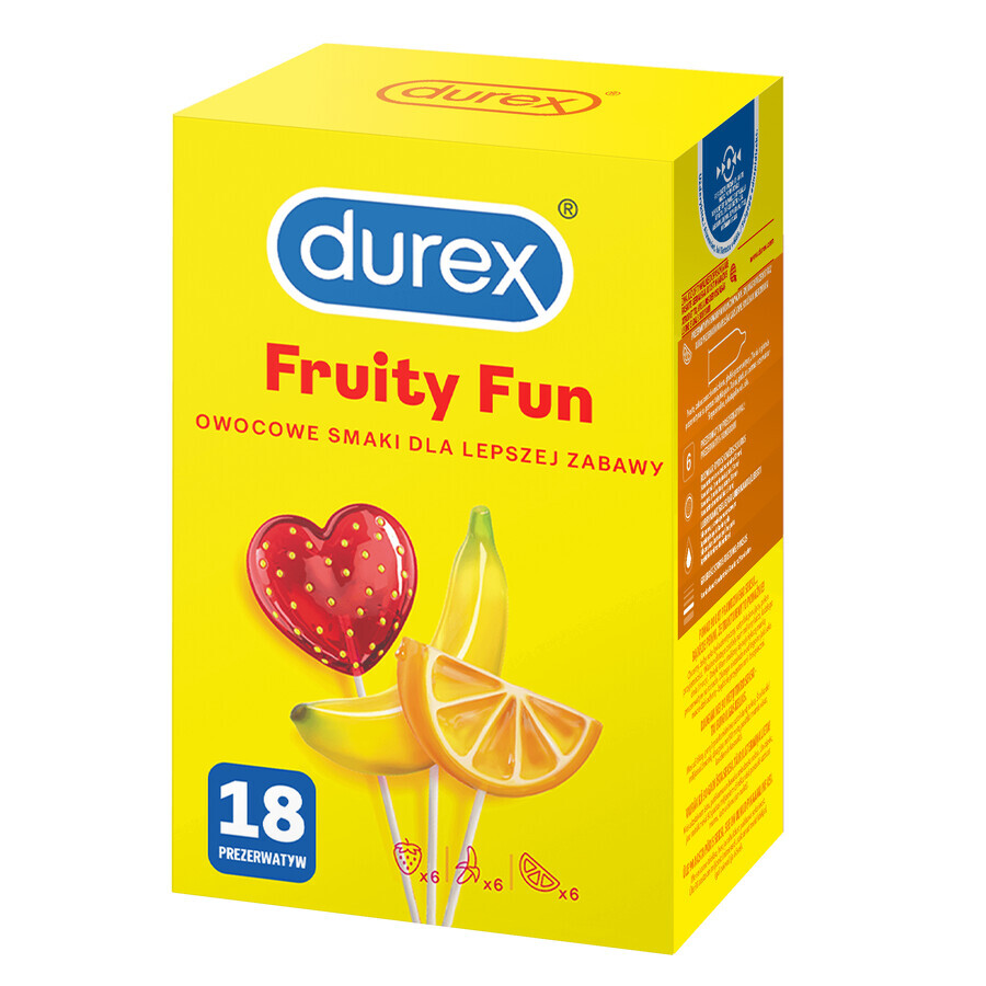 Durex Fruity Fun, set de prezervative în diverse arome, 18 bucăți