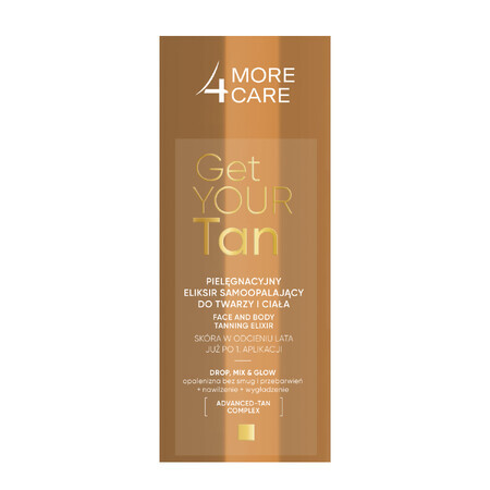 More4Care Get Your Tan, élixir autobronzant visage et corps, 15 ml