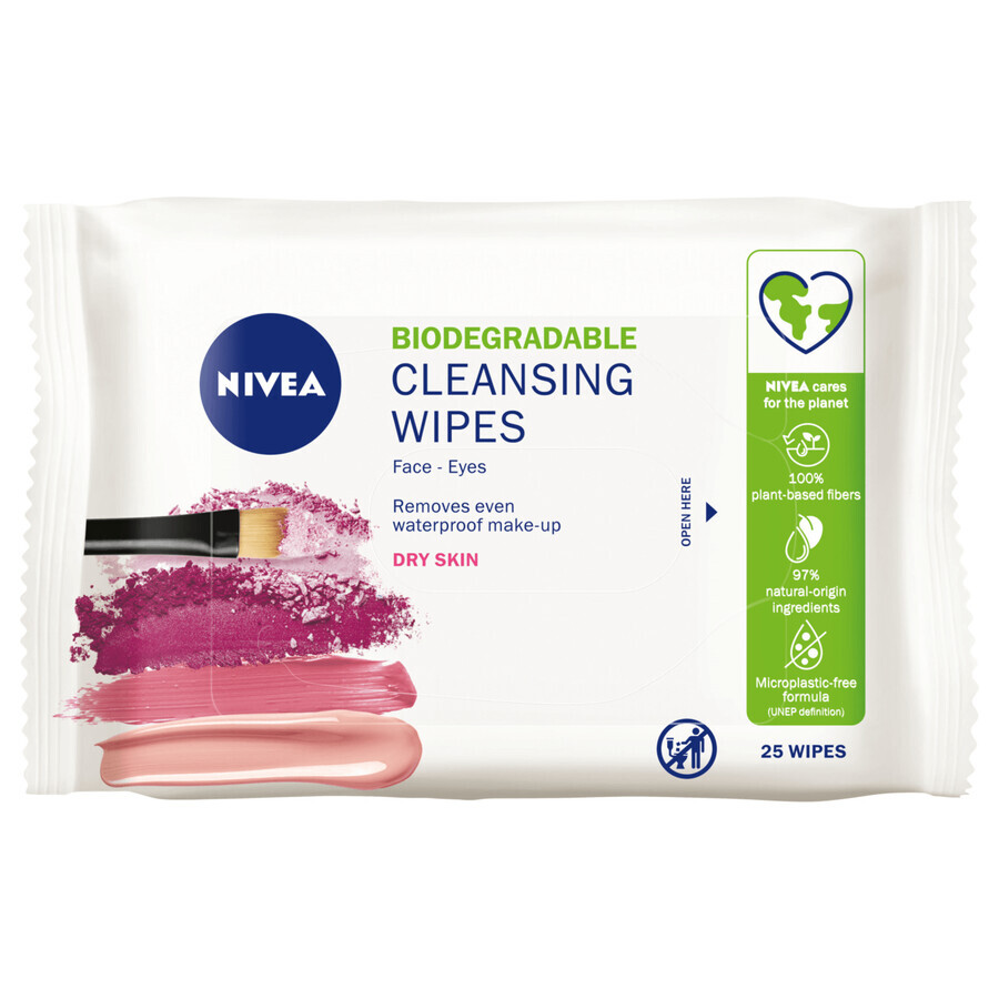 Nivea Cleansing Wipes, șervețele demachiante calmante 3în1, piele uscată și sensibilă, 25 bucăți