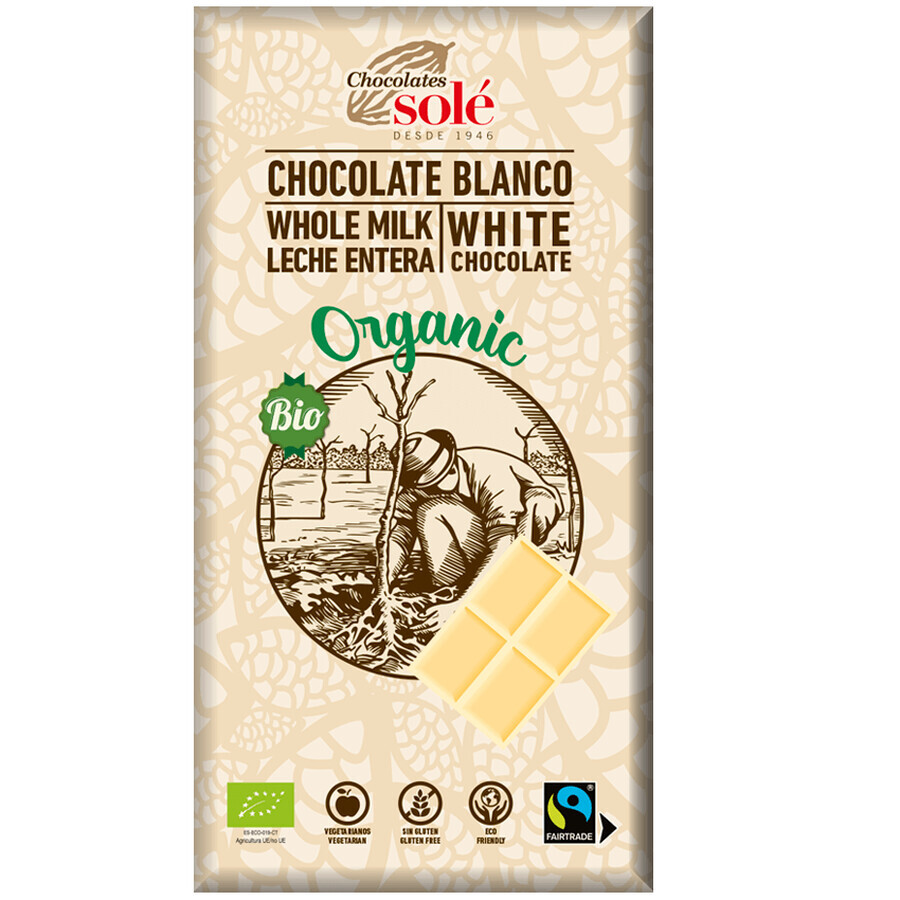 Chocolat blanc bio, 100g, Pronat