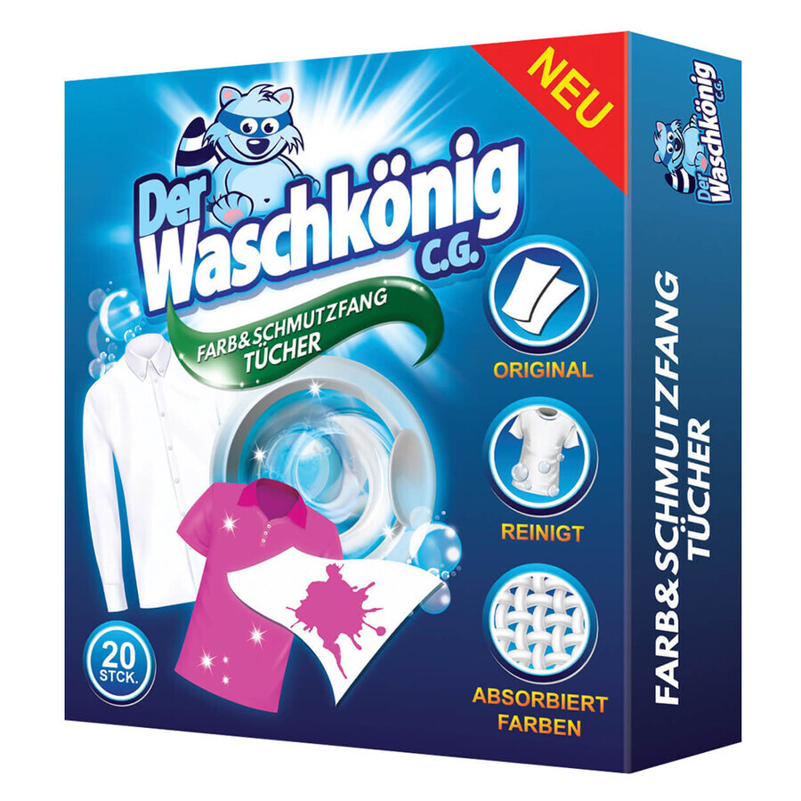 Der Waschkonig, lingettes à lessive aux couleurs vives, 20 pièces