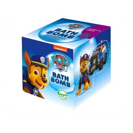 Paw Patrol, Bombe de bain effervescente Chase, mûre, 165 g