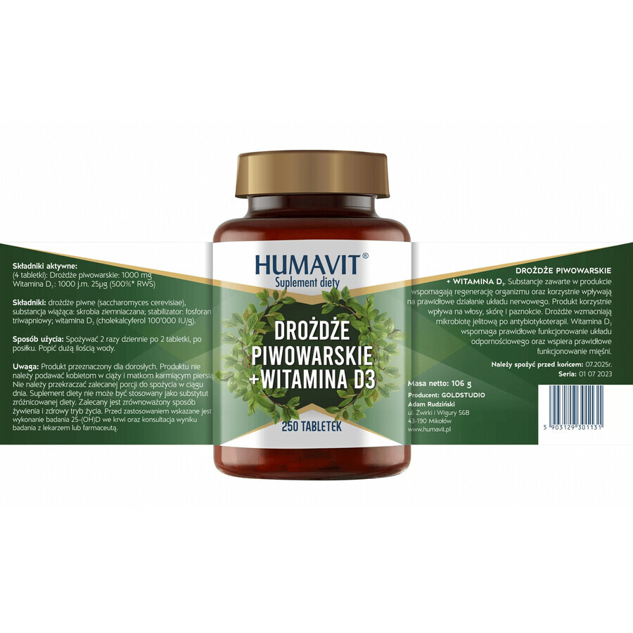 Humavit Brewer's Yeast + Vitamin D3, 250 tablets