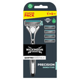 Wilkinson Sword Quattro Titanium Sensitive, rasoir, manche + 5 cartouches de remplacement