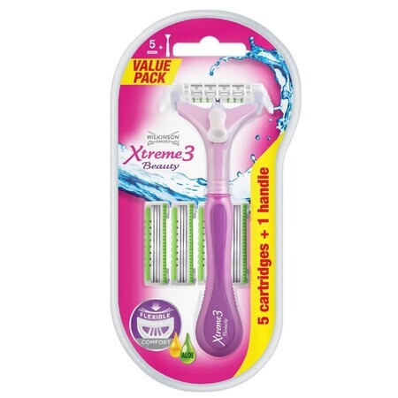 Wilkinson Sword Xtreme 3 Beauty, aparat de ras pentru femei, mâner + 5 cartușe