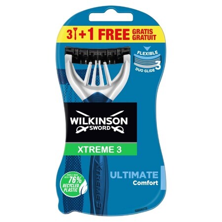 Wilkinson Sword Xtreme3 ​​Ultimate Plus, rasoi usa e getta, 3 pezzi + 1 pezzo omaggio