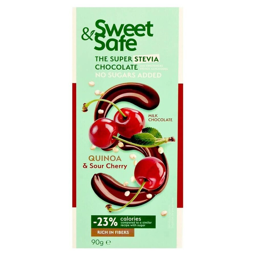 Sweet &amp; Safe chocolate con leche, quinoa y guindas, 90 g, Sly Nutrition