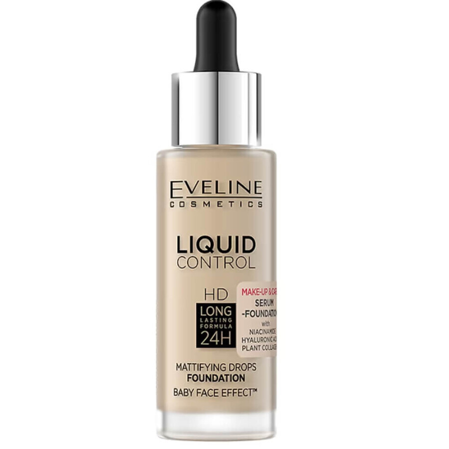 Eveline Cosmetics Liquid Control HD, fond de ten matifiant, nr. 015, Vanilie deschisă, 32 ml