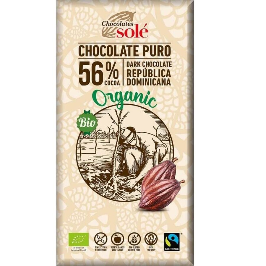 Chocolat noir biologique 56% de cacao, 100g, Pronat