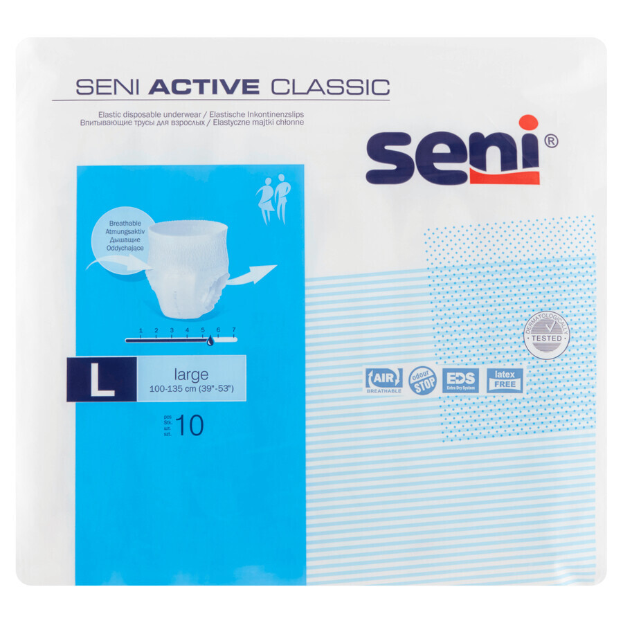 Seni Active Classic, chiloți absorbanți, Mare, 110-135 cm, 10 bucăți