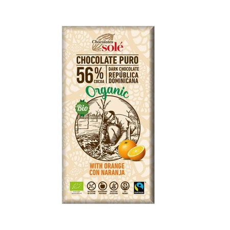 Chocolat noir bio aux oranges 56% de cacao, 100g, Pronat