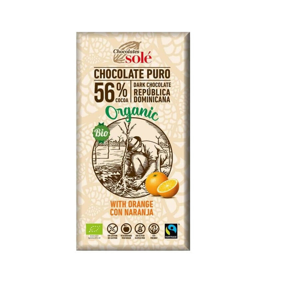 Cioccolato fondente biologico con arance 56% di cacao, 100g, Pronat