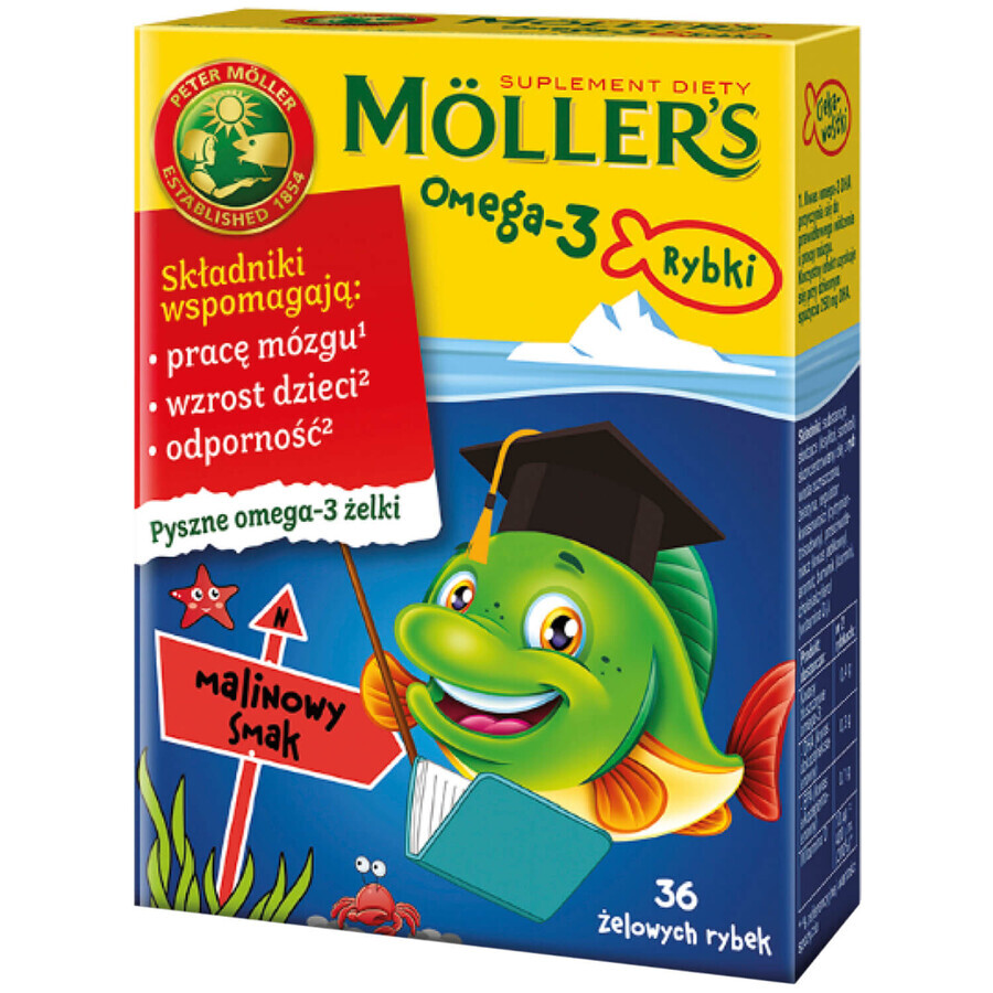 Moller's Omega-3 Fish, rulouri cu jeleu, aromă de zmeură, 36 bucăți