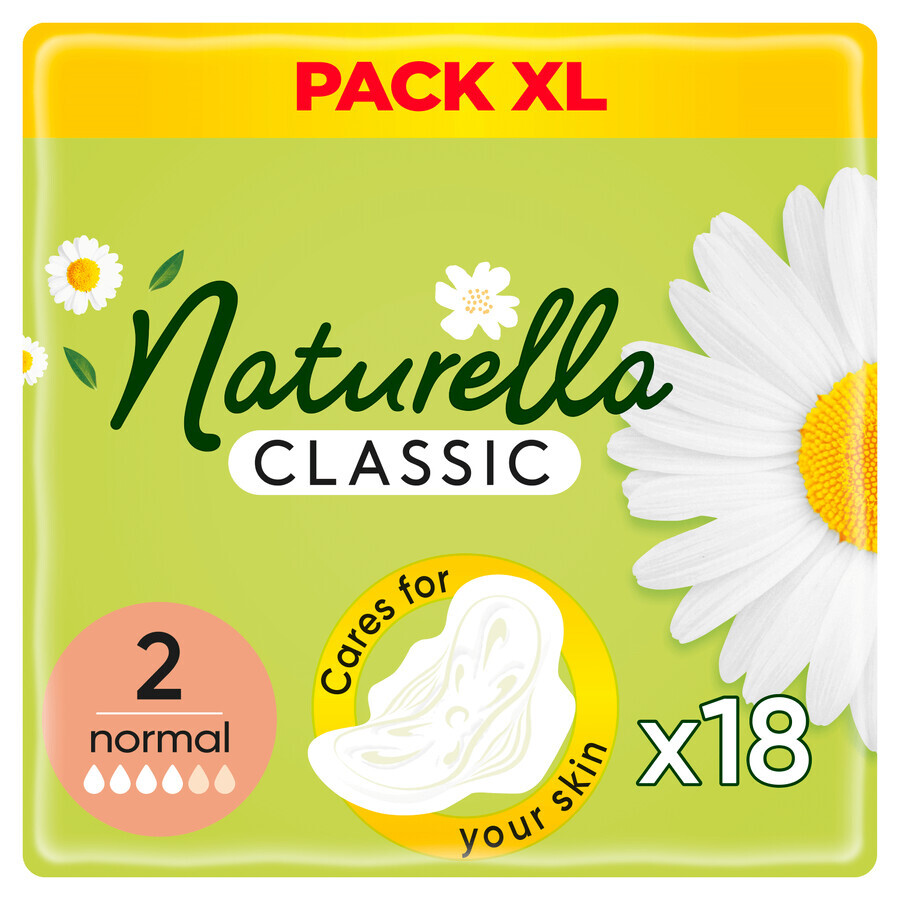 Naturella Classic, serviettes hygiéniques avec ailes, camomille, Normal, 18 pièces