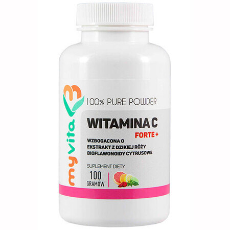 MyVita, Vitamine C Forte Plus, bioflavonoïdes, extrait de rose sauvage, Poudre, 100 g