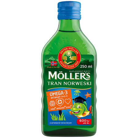 Huile de foie de morue norvégienne Moller&#39;s, plus de 3 ans, arôme fruité, 250 ml