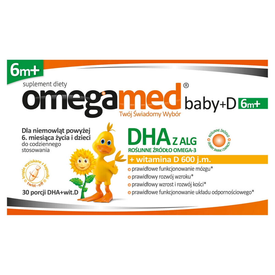 Omegamed Baby+D 6m+, DHA + vitamine D, plus de 6 mois, 30 gélules twist-off