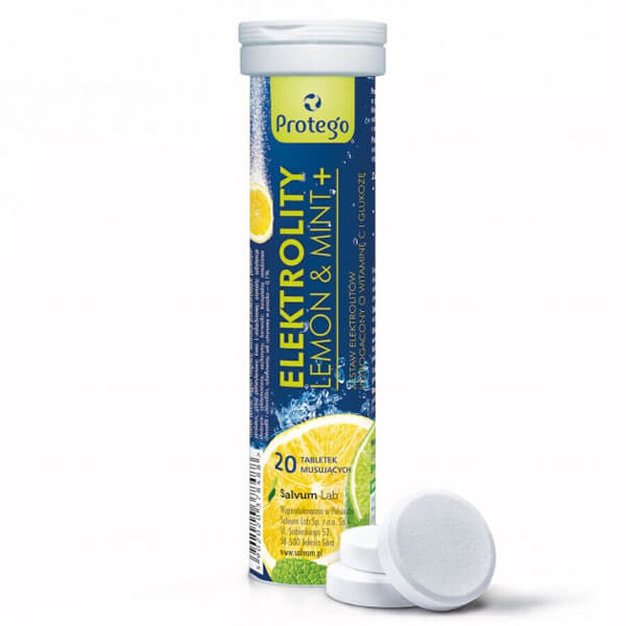 Protego Electrolytes Citron &amp; Menthe+, arôme citron-menthe, 20 comprimés effervescents