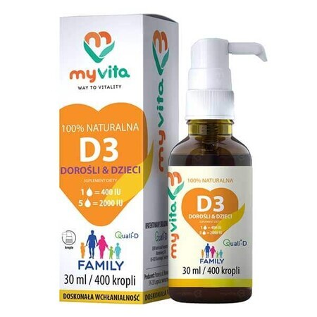 MyVita Vitamine D3 Famille, gouttes pour enfants et adultes, 30 ml