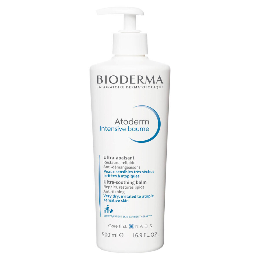Bioderma Atoderm Intensive Baume, baume émollient apaisant, peaux sèches et atopiques, dès la naissance, 500 ml