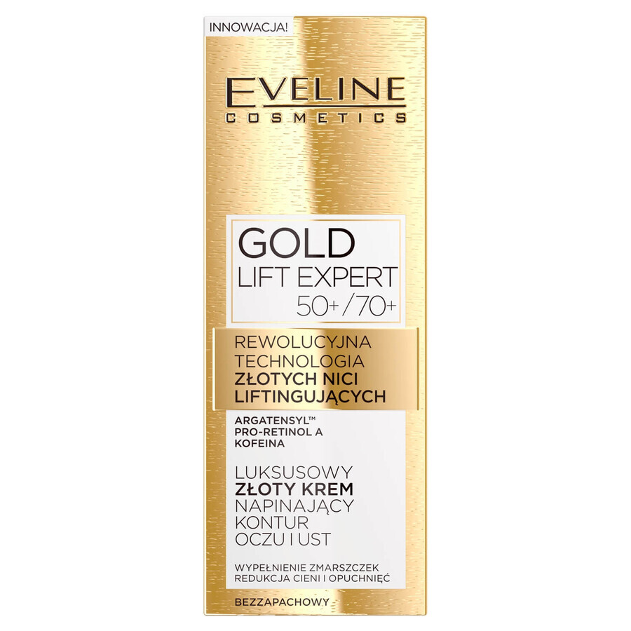 Eveline Cosmetics Gold Lift Expert 50+/ 70+, Cremă de lux aurie pentru conturul ochilor și al buzelor, 15 ml