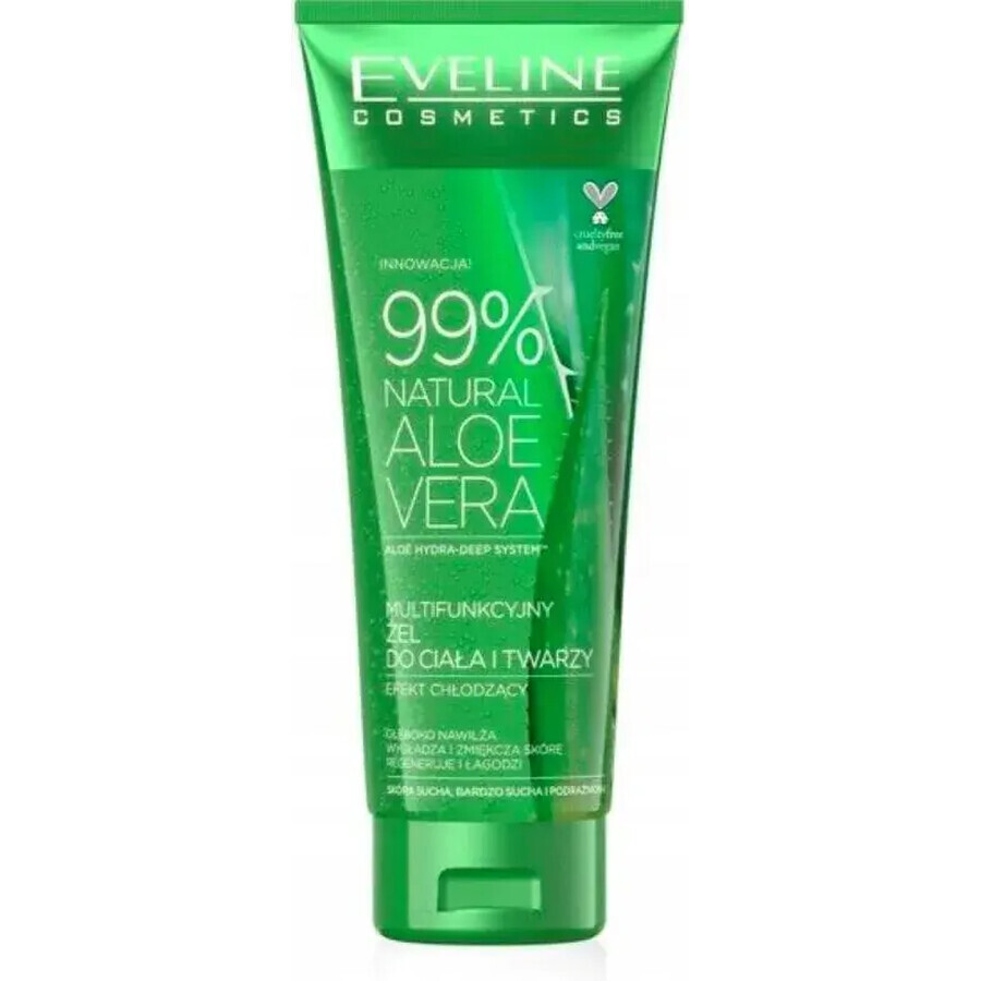 Eveline Cosmetics 99% Natural Aloe Vera, gel multifuncțional pentru corp și față, efect de răcire, 250 ml