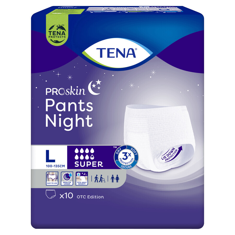 Mutandine assorbenti Tena Pants ProSkin, Super Night, taglia L, 10 pezzi - Validità lunga!