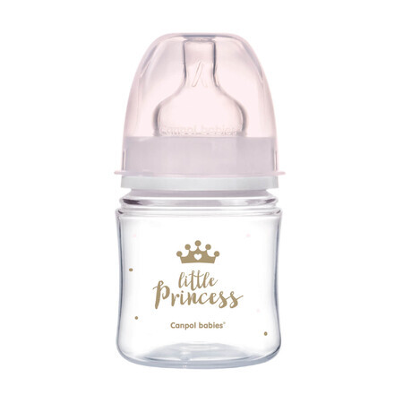 Canpol Babies EasyStart, biberon anti-colique, goulot large, Royal Baby, rose, dès la naissance, 120 ml