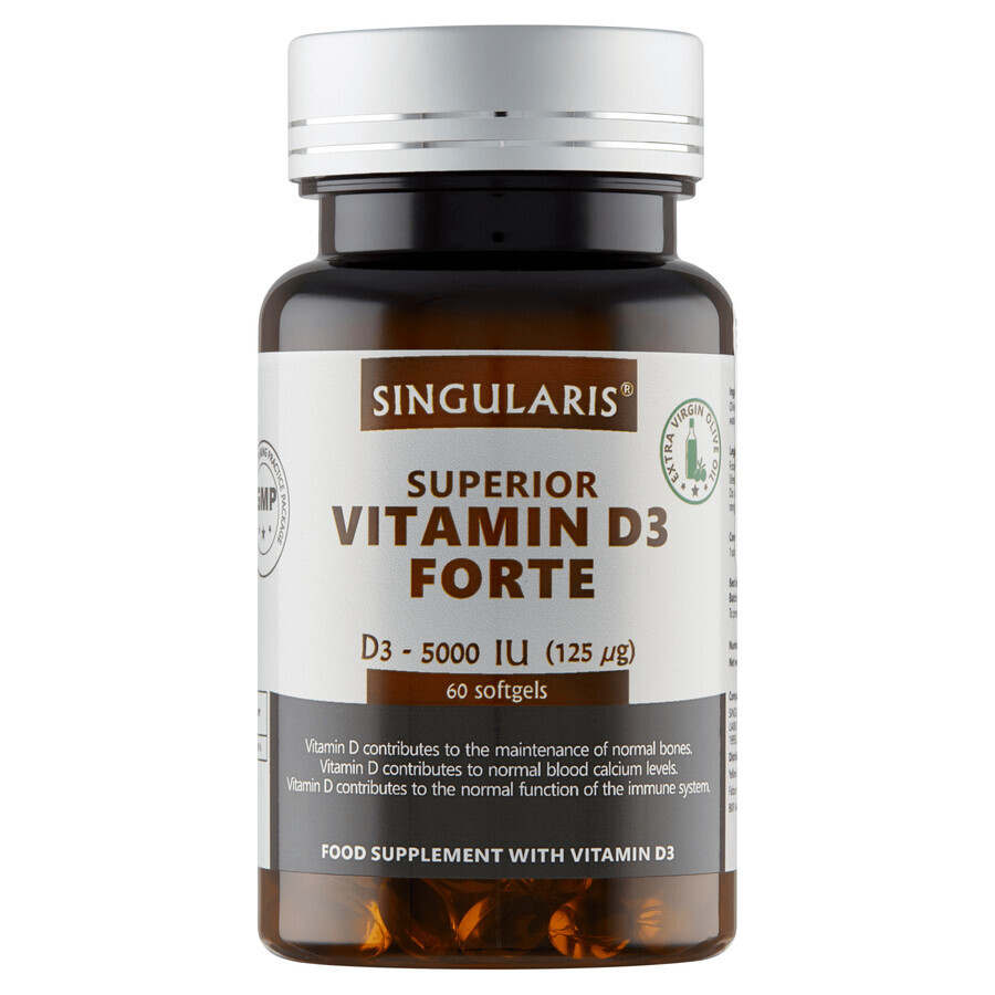 Singularis Superior, Vitamine D3 Forte 5000 UI, 60 capsules molles