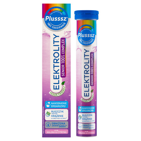 Plusssz Electrolytes Senior 100% Complexe, saveur framboise-citron, 24 comprimés effervescents