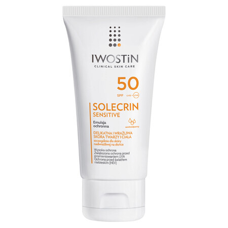 Iwostin Solecrin Sensitive, émulsion protectrice apaisante SPF 50, peau sensible, 100 ml