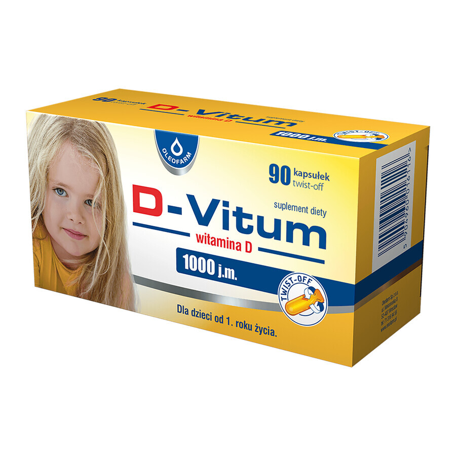 D-Vitum 1000 UI, vitamine D pour enfants à partir de 1 an, 90 gélules twist-off
