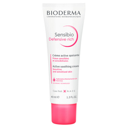 Bioderma Sensibio Defensive Riche, crème visage apaisante, peaux sensibles, 40 ml