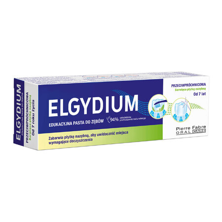 Elgydium, dentifrice éducatif qui tache la plaque dentaire, pour enfants à partir de 7 ans et adultes, 50 ml