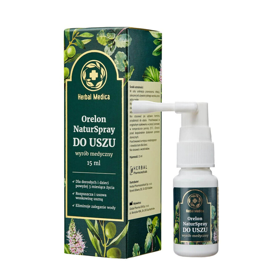 Herbal Medica Orelon NaturEar Spray, pour adultes et enfants après 3 mois, 15 ml