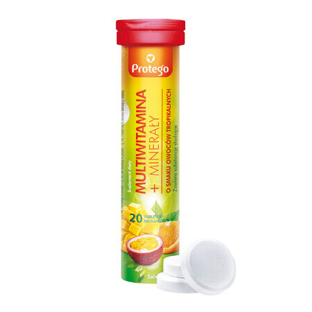 Protego Multivitamines + Minéraux, arôme fruits tropicaux, 20 comprimés effervescents