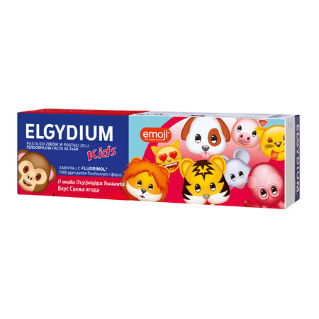 Elgydium Kids Emoji, dentifrice sous forme de gel pour enfants, Fraise Rafraîchissante, 3-6 ans, 50 ml