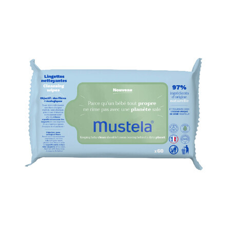 Mustela Bebe Enfant, reinigende vochtige doekjes, met biologische avocado, vanaf de geboorte, normale huid, 60 stuks