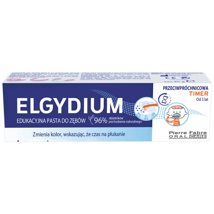 Elgydium Timer, dentifrice éducatif changeant de couleur, anti-caries, dès 3 ans, 50 ml
