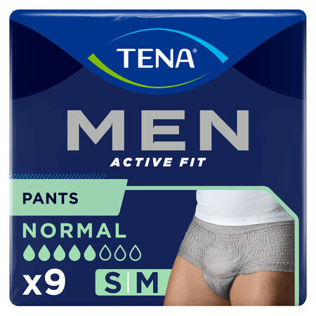 Tena Men Active Fit Pants, calzoncillos absorbentes para hombre, talla S/M, 75-105 cm, Normal, 9 piezas