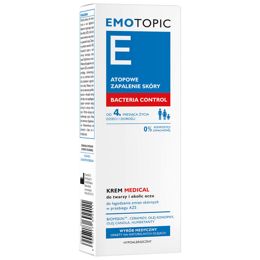 Pharmaceris E Emotopic Bacteria Control, crème médicale visage et contour des yeux à partir de 4 mois, 50 ml EMBALLAGE ENDOMMAGÉ