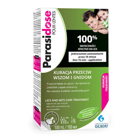 Parasidose, traitement thérapeutique pour éliminer les poux et les lentes, 100 ml