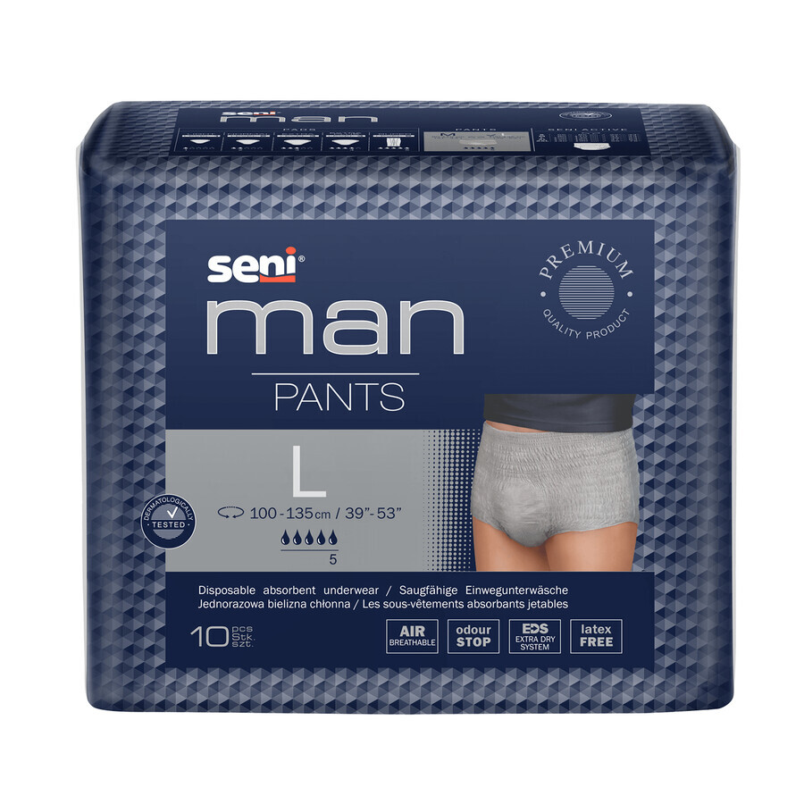 Seni Man Pants, culotte absorbante, taille L, 100-135 cm, 10 pièces