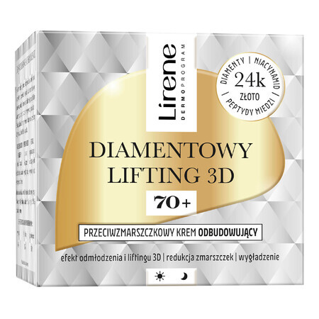 Lirene Diamond Lifting 3D 70+, crème reconstructrice anti-rides, 50 ml