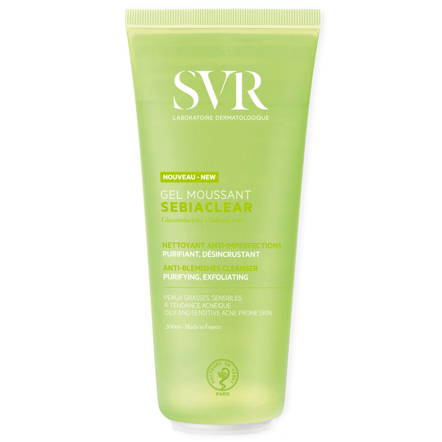 SVR Sebiaclear, cleansing foam gel, pore cleansing gel, 200 ml