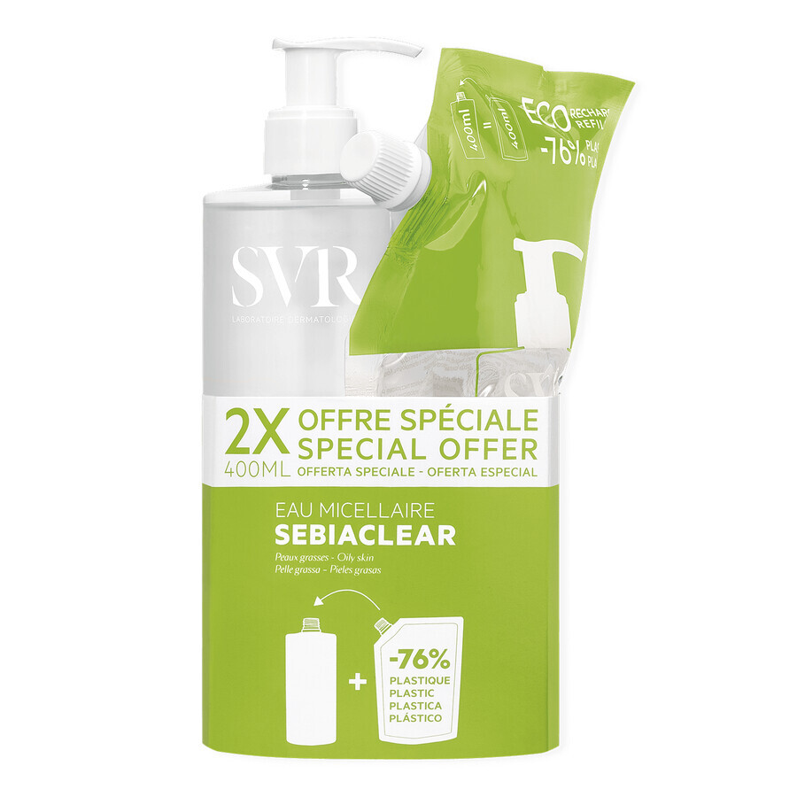 Set SVR Sebiaclear Eau Micellaire, loțiune micelară, 400 ml + rezervă, 400 ml