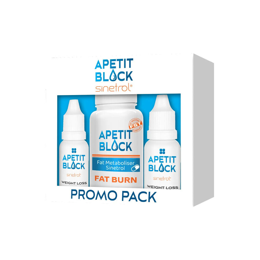 Apetit Block Package Perte de poids, 30 gélules + 2 flacons x 15 ml, Sinetrol