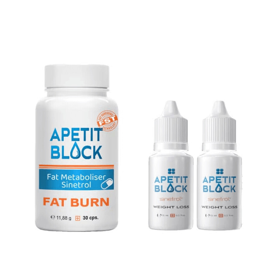 Apetit Block Package Perte de poids, 30 gélules + 2 flacons x 15 ml, Sinetrol