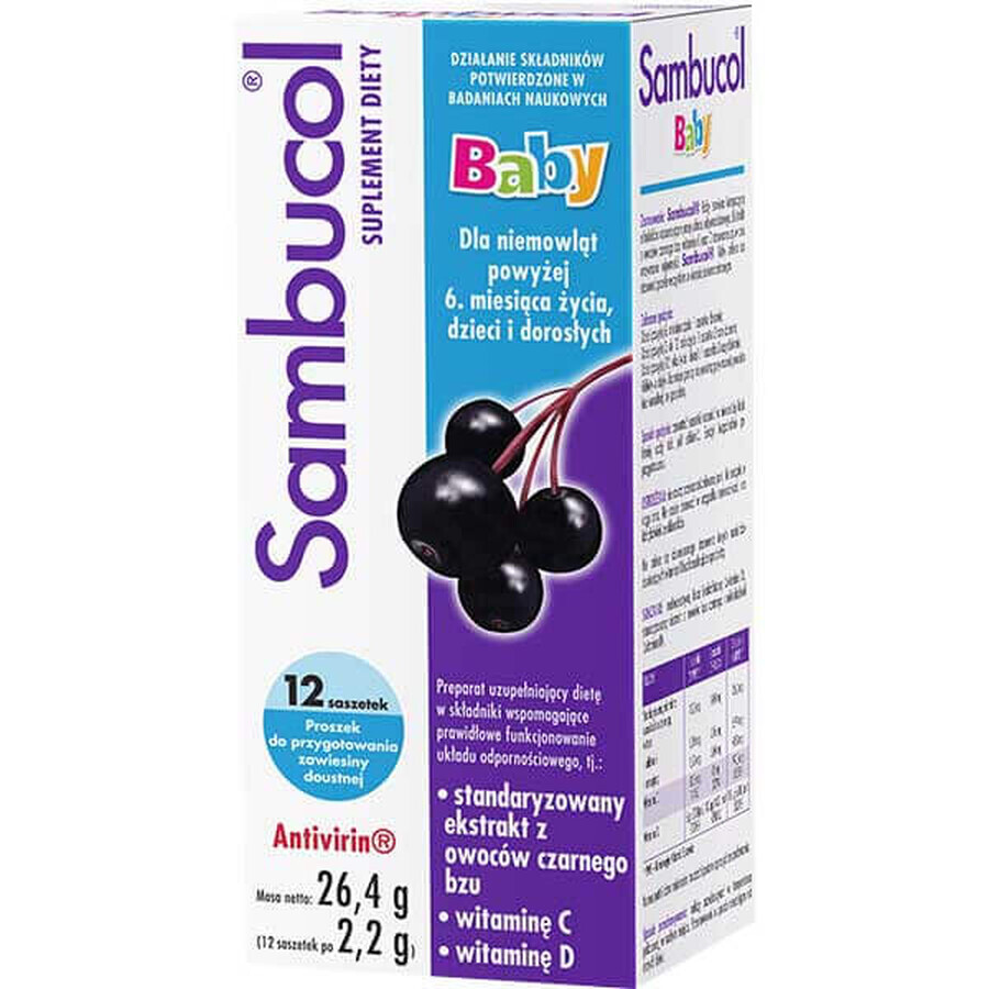 Sambucol Baby, pour nourrissons à partir de 6 mois, enfants et adultes, 12 sachets SHORT DATE