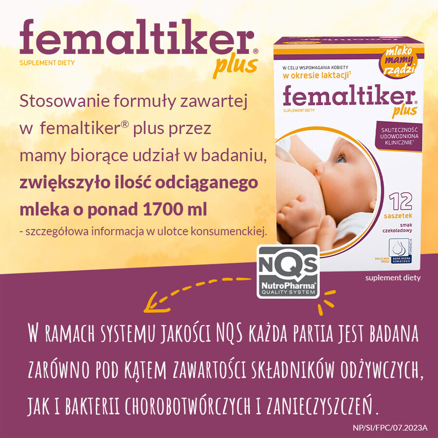 Femaltiker Plus, goût chocolat, 12 sachets EMBALLAGE CONTAMINE